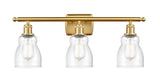 516-3W-SG-G394 3-Light 26" Satin Gold Bath Vanity Light - Seedy Ellery Glass - LED Bulb - Dimmensions: 26 x 6.5 x 9 - Glass Up or Down: Yes