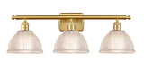 516-3W-SG-G422 3-Light 26" Satin Gold Bath Vanity Light - Clear Arietta Glass - LED Bulb - Dimmensions: 26 x 9.5 x 10 - Glass Up or Down: Yes