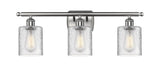 516-3W-SN-G112 3-Light 26" Brushed Satin Nickel Bath Vanity Light - Clear Cobbleskill Glass - LED Bulb - Dimmensions: 26 x 6.5 x 9.5 - Glass Up or Down: Yes
