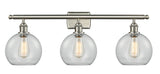 516-3W-SN-G122-8 3-Light 26" Brushed Satin Nickel Bath Vanity Light - Clear Athens Glass - LED Bulb - Dimmensions: 26 x 9 x 13 - Glass Up or Down: Yes