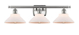 516-3W-SN-G131 3-Light 26" Brushed Satin Nickel Bath Vanity Light - Matte White Orwell Glass - LED Bulb - Dimmensions: 26 x 10 x 10 - Glass Up or Down: Yes