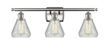 516-3W-SN-G275 3-Light 26" Brushed Satin Nickel Bath Vanity Light - Clear Crackle Conesus Glass - LED Bulb - Dimmensions: 26 x 7 x 12 - Glass Up or Down: Yes