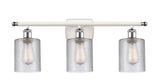 516-3W-WPC-G112 3-Light 26" White and Polished Chrome Bath Vanity Light - Clear Cobbleskill Glass - LED Bulb - Dimmensions: 26 x 6.5 x 9.5 - Glass Up or Down: Yes