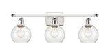 516-3W-WPC-G124-6 3-Light 26" White and Polished Chrome Bath Vanity Light - Seedy Athens Glass - LED Bulb - Dimmensions: 26 x 7.125 x 9.375 - Glass Up or Down: Yes