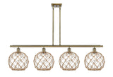 4-Light 48" Antique Brass Island Light - Clear Large Farmhouse Glass with Brown Rope Glass LED