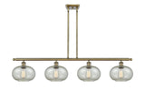 4-Light 48" Antique Brass Island Light - Mica Gorham Glass LED