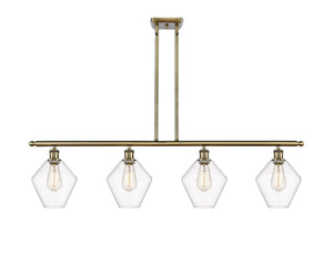 516-4I-AB-G652-8 4-Light 48" Antique Brass Island Light - Clear Cindyrella 8" Glass - LED Bulb - Dimmensions: 48 x 8 x 10.5<br>Minimum Height : 19.5<br>Maximum Height : 43.5 - Sloped Ceiling Compatible: Yes