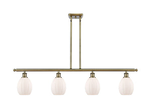 4-Light 48" Antique Brass Island Light - Matte White Eaton Glass - LED Bulbs Included