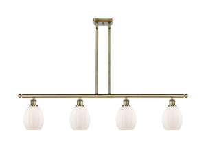 4-Light 48" Antique Brass Island Light - Matte White Eaton Glass - LED Bulbs Included