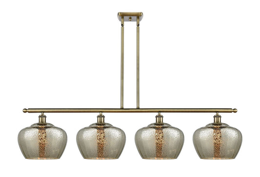 4-Light 48" Antique Brass Island Light - Large Mercury Fenton Glass - LED Bulbs Included