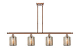 516-4I-AC-G116 4-Light 48" Antique Copper Island Light - Mercury Cobbleskill Glass - LED Bulb - Dimmensions: 48 x 5 x 10<br>Minimum Height : 19.375<br>Maximum Height : 43.375 - Sloped Ceiling Compatible: Yes