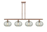 516-4I-AC-G249 4-Light 48" Antique Copper Island Light - Mica Gorham Glass - LED Bulb - Dimmensions: 48 x 9.5 x 10<br>Minimum Height : 20.375<br>Maximum Height : 44.375 - Sloped Ceiling Compatible: Yes
