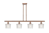 516-4I-AC-G402 4-Light 48" Antique Copper Island Light - Clear Niagra Glass - LED Bulb - Dimmensions: 48 x 6.5 x 11<br>Minimum Height : 17.875<br>Maximum Height : 41.875 - Sloped Ceiling Compatible: Yes