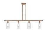 516-4I-AC-G802 4-Light 48" Antique Copper Island Light - Clear Clymer Glass - LED Bulb - Dimmensions: 48 x 3.875 x 12<br>Minimum Height : 21.375<br>Maximum Height : 45.375 - Sloped Ceiling Compatible: Yes