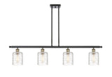 516-4I-BAB-G1113 4-Light 48" Black Antique Brass Island Light - Deco Swirl Cobbleskill Glass - LED Bulb - Dimmensions: 48 x 5 x 10<br>Minimum Height : 19.375<br>Maximum Height : 43.375 - Sloped Ceiling Compatible: Yes