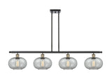 516-4I-BAB-G247 4-Light 48" Black Antique Brass Island Light - Charcoal Gorham Glass - LED Bulb - Dimmensions: 48 x 9.5 x 10<br>Minimum Height : 20.375<br>Maximum Height : 44.375 - Sloped Ceiling Compatible: Yes