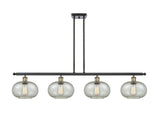 516-4I-BAB-G249 4-Light 48" Black Antique Brass Island Light - Mica Gorham Glass - LED Bulb - Dimmensions: 48 x 9.5 x 10<br>Minimum Height : 20.375<br>Maximum Height : 44.375 - Sloped Ceiling Compatible: Yes