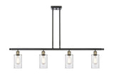 516-4I-BAB-G802 4-Light 48" Black Antique Brass Island Light - Clear Clymer Glass - LED Bulb - Dimmensions: 48 x 3.875 x 12<br>Minimum Height : 21.375<br>Maximum Height : 45.375 - Sloped Ceiling Compatible: Yes
