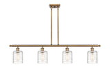 516-4I-BB-G1113 4-Light 48" Brushed Brass Island Light - Deco Swirl Cobbleskill Glass - LED Bulb - Dimmensions: 48 x 5 x 10<br>Minimum Height : 19.375<br>Maximum Height : 43.375 - Sloped Ceiling Compatible: Yes