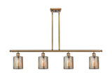 516-4I-BB-G116 4-Light 48" Brushed Brass Island Light - Mercury Cobbleskill Glass - LED Bulb - Dimmensions: 48 x 5 x 10<br>Minimum Height : 19.375<br>Maximum Height : 43.375 - Sloped Ceiling Compatible: Yes