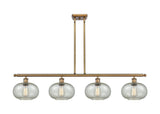 516-4I-BB-G249 4-Light 48" Brushed Brass Island Light - Mica Gorham Glass - LED Bulb - Dimmensions: 48 x 9.5 x 10<br>Minimum Height : 20.375<br>Maximum Height : 44.375 - Sloped Ceiling Compatible: Yes