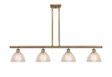 516-4I-BB-G422 4-Light 48" Brushed Brass Island Light - Clear Arietta Glass - LED Bulb - Dimmensions: 48 x 8 x 9<br>Minimum Height : 19.375<br>Maximum Height : 43.375 - Sloped Ceiling Compatible: Yes