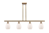 516-4I-BB-G81 4-Light 48" Brushed Brass Island Light - Matte White Eaton Glass - LED Bulb - Dimmensions: 48 x 5.5 x 10<br>Minimum Height : 20.375<br>Maximum Height : 44.375 - Sloped Ceiling Compatible: Yes