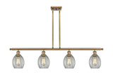 516-4I-BB-G82 4-Light 48" Brushed Brass Island Light - Clear Eaton Glass - LED Bulb - Dimmensions: 48 x 5.5 x 10<br>Minimum Height : 20.375<br>Maximum Height : 44.375 - Sloped Ceiling Compatible: Yes
