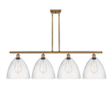 516-4I-BB-GBD-124 4-Light 50.25" Brushed Brass Island Light - Seedy Ballston Dome Glass - LED Bulb - Dimmensions: 50.25 x 12 x 14.25<br>Minimum Height : 23.25<br>Maximum Height : 47.25 - Sloped Ceiling Compatible: Yes