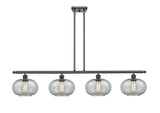 516-4I-BK-G247 4-Light 48" Matte Black Island Light - Charcoal Gorham Glass - LED Bulb - Dimmensions: 48 x 9.5 x 10<br>Minimum Height : 20.375<br>Maximum Height : 44.375 - Sloped Ceiling Compatible: Yes