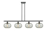516-4I-BK-G249 4-Light 48" Matte Black Island Light - Mica Gorham Glass - LED Bulb - Dimmensions: 48 x 9.5 x 10<br>Minimum Height : 20.375<br>Maximum Height : 44.375 - Sloped Ceiling Compatible: Yes