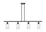 516-4I-BK-G802 4-Light 48" Matte Black Island Light - Clear Clymer Glass - LED Bulb - Dimmensions: 48 x 3.875 x 12<br>Minimum Height : 21.375<br>Maximum Height : 45.375 - Sloped Ceiling Compatible: Yes