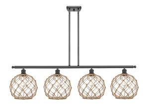 4-Light 48" Antique Brass Island Light - Clear Large Farmhouse Glass with Brown Rope Glass LED