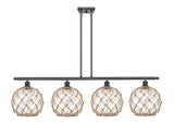 516-4I-OB-G122-10RB 4-Light 48" Oil Rubbed Bronze Island Light - Clear Large Farmhouse Glass with Brown Rope Glass - LED Bulb - Dimmensions: 48 x 10 x 13<br>Minimum Height : 22.375<br>Maximum Height : 46.375 - Sloped Ceiling Compatible: Yes