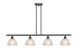 516-4I-OB-G422 4-Light 48" Oil Rubbed Bronze Island Light - Clear Arietta Glass - LED Bulb - Dimmensions: 48 x 8 x 9<br>Minimum Height : 19.375<br>Maximum Height : 43.375 - Sloped Ceiling Compatible: Yes