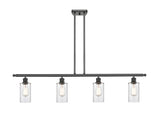 516-4I-OB-G802 4-Light 48" Oil Rubbed Bronze Island Light - Clear Clymer Glass - LED Bulb - Dimmensions: 48 x 3.875 x 12<br>Minimum Height : 21.375<br>Maximum Height : 45.375 - Sloped Ceiling Compatible: Yes