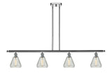 516-4I-PC-G275 4-Light 48" Polished Chrome Island Light - Clear Crackle Conesus Glass - LED Bulb - Dimmensions: 48 x 6 x 11<br>Minimum Height : 20.375<br>Maximum Height : 44.375 - Sloped Ceiling Compatible: Yes
