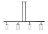 516-4I-PC-G802 4-Light 48" Polished Chrome Island Light - Clear Clymer Glass - LED Bulb - Dimmensions: 48 x 3.875 x 12<br>Minimum Height : 21.375<br>Maximum Height : 45.375 - Sloped Ceiling Compatible: Yes