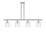 516-4I-PN-G1113 4-Light 48" Polished Nickel Island Light - Deco Swirl Cobbleskill Glass - LED Bulb - Dimmensions: 48 x 5 x 10<br>Minimum Height : 19.375<br>Maximum Height : 43.375 - Sloped Ceiling Compatible: Yes