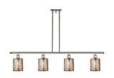 516-4I-PN-G116 4-Light 48" Polished Nickel Island Light - Mercury Cobbleskill Glass - LED Bulb - Dimmensions: 48 x 5 x 10<br>Minimum Height : 19.375<br>Maximum Height : 43.375 - Sloped Ceiling Compatible: Yes