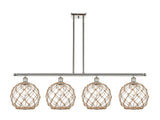 516-4I-PN-G122-10RB 4-Light 48" Polished Nickel Island Light - Clear Large Farmhouse Glass with Brown Rope Glass - LED Bulb - Dimmensions: 48 x 10 x 13<br>Minimum Height : 22.375<br>Maximum Height : 46.375 - Sloped Ceiling Compatible: Yes