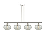 516-4I-PN-G249 4-Light 48" Polished Nickel Island Light - Mica Gorham Glass - LED Bulb - Dimmensions: 48 x 9.5 x 10<br>Minimum Height : 20.375<br>Maximum Height : 44.375 - Sloped Ceiling Compatible: Yes