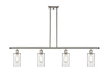 516-4I-PN-G802 4-Light 48" Polished Nickel Island Light - Clear Clymer Glass - LED Bulb - Dimmensions: 48 x 3.875 x 12<br>Minimum Height : 21.375<br>Maximum Height : 45.375 - Sloped Ceiling Compatible: Yes