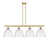 516-4I-SG-GBD-124 4-Light 50.25" Satin Gold Island Light - Seedy Ballston Dome Glass - LED Bulb - Dimmensions: 50.25 x 12 x 14.25<br>Minimum Height : 23.25<br>Maximum Height : 47.25 - Sloped Ceiling Compatible: Yes
