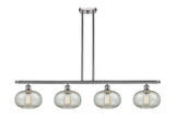 516-4I-SN-G249 4-Light 48" Brushed Satin Nickel Island Light - Mica Gorham Glass - LED Bulb - Dimmensions: 48 x 9.5 x 10<br>Minimum Height : 20.375<br>Maximum Height : 44.375 - Sloped Ceiling Compatible: Yes