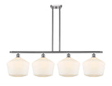 516-4I-SN-G651-12 4-Light 50.25" Brushed Satin Nickel Island Light - Cased Matte White Cindyrella 12" Glass - LED Bulb - Dimmensions: 50.25 x 12 x 13<br>Minimum Height : 22<br>Maximum Height : 46 - Sloped Ceiling Compatible: Yes