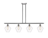 516-4I-SN-G652-8 4-Light 48" Brushed Satin Nickel Island Light - Clear Cindyrella 8" Glass - LED Bulb - Dimmensions: 48 x 8 x 10.5<br>Minimum Height : 19.5<br>Maximum Height : 43.5 - Sloped Ceiling Compatible: Yes
