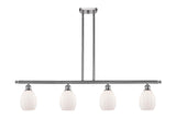 516-4I-SN-G81 4-Light 48" Brushed Satin Nickel Island Light - Matte White Eaton Glass - LED Bulb - Dimmensions: 48 x 5.5 x 10<br>Minimum Height : 20.375<br>Maximum Height : 44.375 - Sloped Ceiling Compatible: Yes