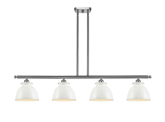 516-4I-SN-M14-W 4-Light 48" Brushed Satin Nickel Island Light - White Adirondack Shade - LED Bulb - Dimmensions: 48 x 8.125 x 11<br>Minimum Height : 21.25<br>Maximum Height : 45.25 - Sloped Ceiling Compatible: Yes