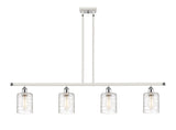 516-4I-WPC-G1113 4-Light 48" White and Polished Chrome Island Light - Deco Swirl Cobbleskill Glass - LED Bulb - Dimmensions: 48 x 5 x 10<br>Minimum Height : 19.375<br>Maximum Height : 43.375 - Sloped Ceiling Compatible: Yes